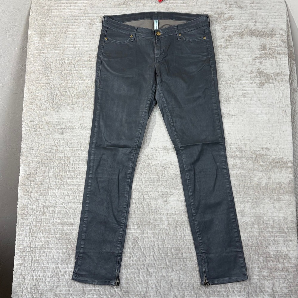 Acquaverde Paris Grease Jeans Coated Skinny Grey Waxed Ankle Zip Low Rise 31x30